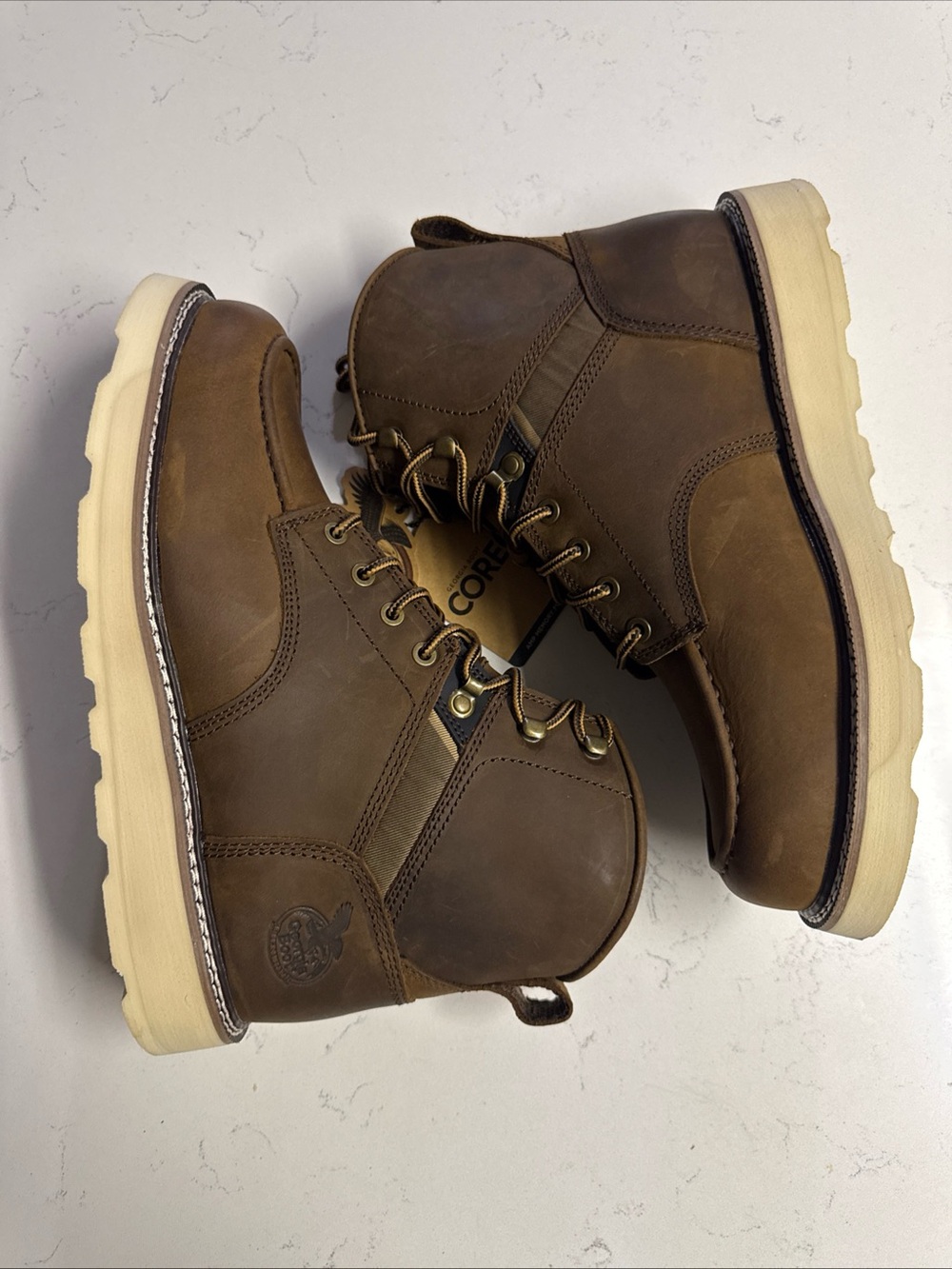 Georgia Boot Men 10.5 Wide , Women 12.5 W Moc Toe Brown Leather Work Boots